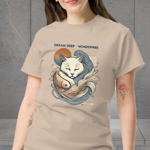 Retro Catfish Shirt - Vintage man and women Cat lover cotton sand T-Shirt Gift, Deep free wonder free Cute Mom Tee