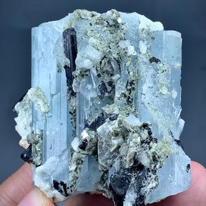 650 Carat Aquamarine Crystal With Black Tourmaline Specimen From Pakistan