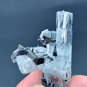 28 Carat  Aquamarine Crystal With Black Tourmaline Specimen From Pakistan