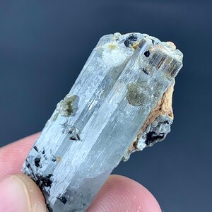 41 Carat Aquamarine Crystal With Black Tourmaline Specimen From Pakistan