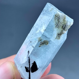 85 Carat Aquamarine Crystal With Black Tourmaline Specimen From Pakistan