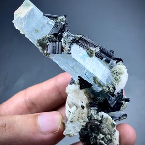 360 Carat Aquamarine Crystal With Black Tourmaline Specimen From Pakistan