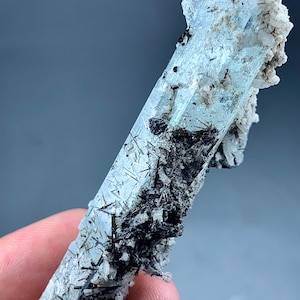 132 Carat  Aquamarine Crystal With Black Tourmaline Specimen From Pakistan