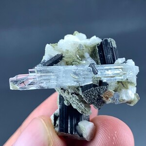 52 Carat Aquamarine Crystal With Black Tourmaline Specimen From Pakistan