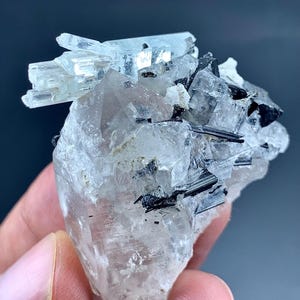 160 Carat Aquamarine Crystal With Black Tourmaline Specimen From Pakistan