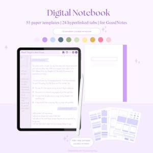 Hyperlänkad digital anteckningsbok, 24 flikar, 100+ klistermärken (GoodNotes)