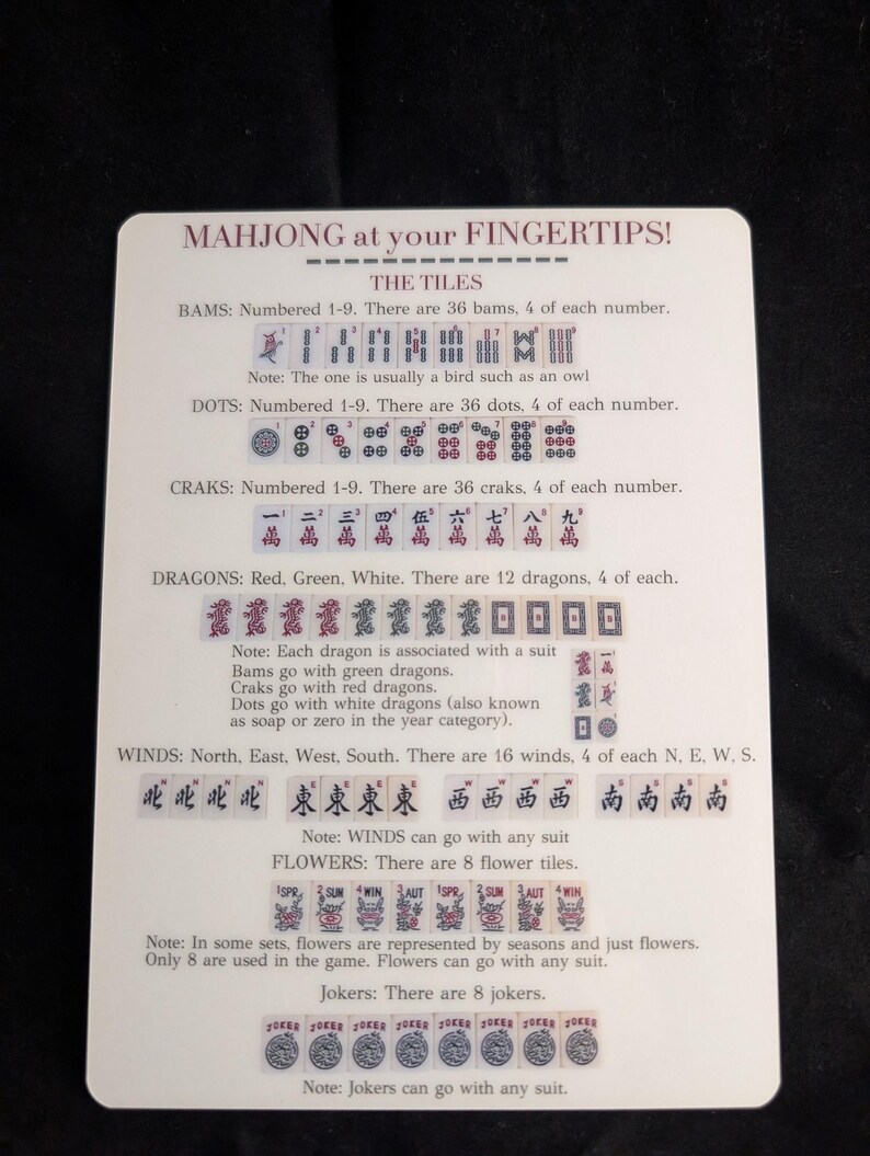 Set of 2 Mahjong Tile Mixers and reference guide. 5.5 x 7.5 and laminated. imagem 8
