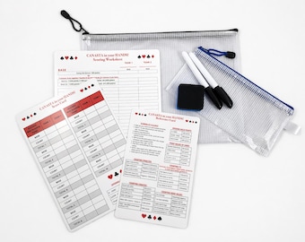 Canasta Trio: Complete Set of Reference Guide, Score Card & Worksheet.