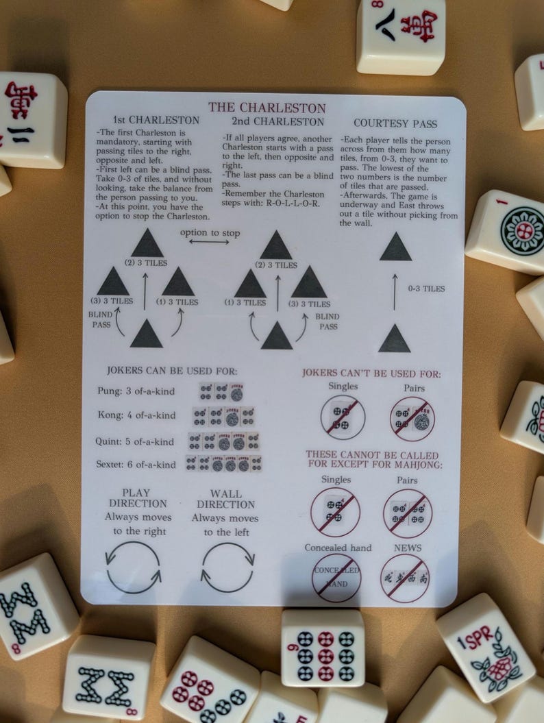 Set of 2 Mahjong Tile Mixers and reference guide. 5.5 x 7.5 and laminated. imagem 4