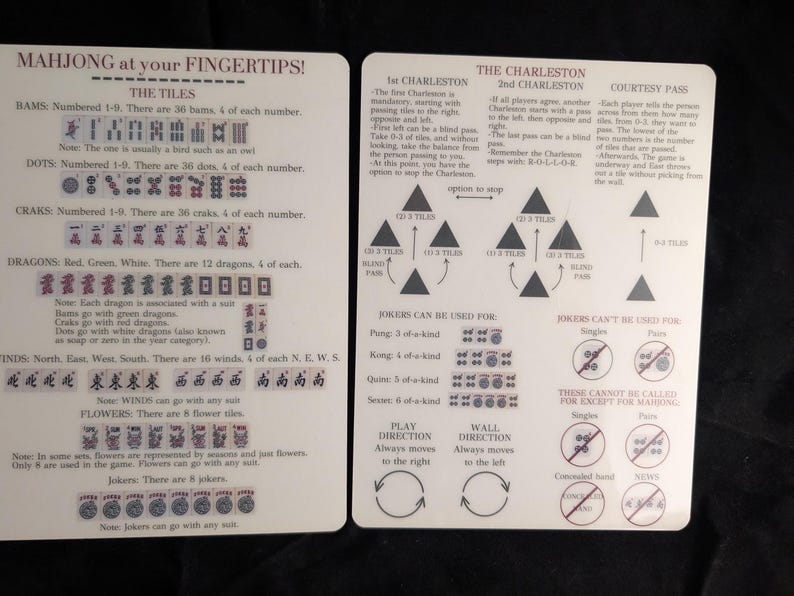 Set of 2 Mahjong Tile Mixers and reference guide. 5.5 x 7.5 and laminated. imagem 9