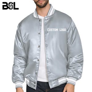 Custom Satin Varsity Bomber Jacket Personalized Embroidered Letterman Outerwear