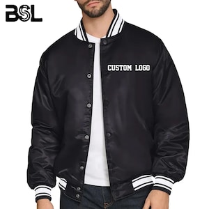 Personalized Black Satin Varsity Jacket: Custom Embroidered Bomber