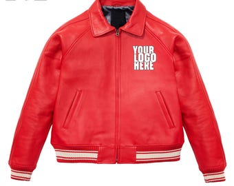 Giubbotto bomber in pelle vintage da uomo, stile retrò universitario, ricamo personalizzato