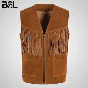 Herren Wildleder Fransen Weste Western Cowboy Stil - Rodeo Festival Jacke
