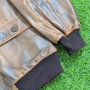 Vintage Leather Flight Jacket, Handmade Brown Vaxed Bomber, Shearling Fur Collar Aviator Pilot Coat image 8