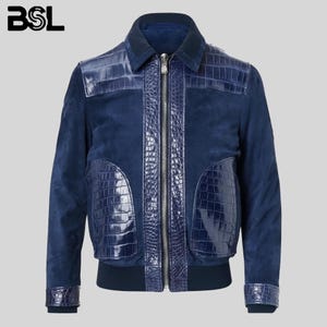 Blue Crocodile Leather Jacket - Etsy