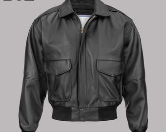 Giubbotto da aviatore da uomo in vera pelle nera stile bomber vintage N143