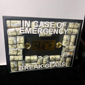 Reiche Box/Geldrahmen /Notfall-Box / im Notfall brechen Glas /Kunst / Custom Art / Unikat Art