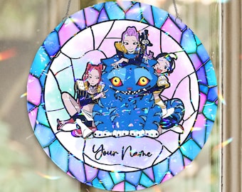 Personalized Derpy Tiger Stained Glass Suncatcher, Kpop Demon Hunters Suncatcher,Kpop Demon Hunters Window Hanging Decor,Hologram Suncatcher