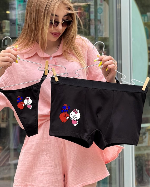 Custom underwear kitty and spider men, couple lingerie, funny underwear