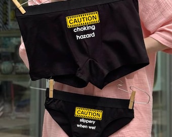 Funny Couple Underwear: Caution Slippery When Wet - Gag Gift