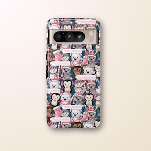 Christmas Cartoon Google Pixel Animal Phone Case, Holiday Gift, Google Pixel Cover, Festive Winter Penguin Polar Bear Tough Case, Kawai
