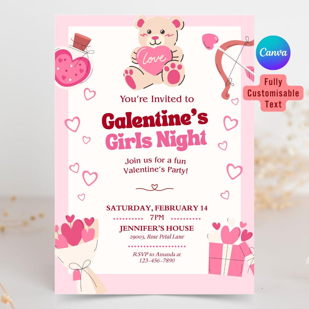Galentine’s Day Girls Night Invitation | Galentine Invite Canva ...