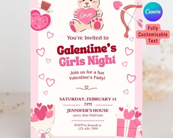 Galentine’s Day Girls Night Invitation | Galentine Invite Canva Template | Customizable Digital Invite | Galentines Party Invitation