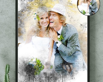 Retrato de boda en acuarela a partir de una foto, retrato de pareja personalizado, regalo de aniversario y compromiso personalizado, descarga digital / Entrega rápida