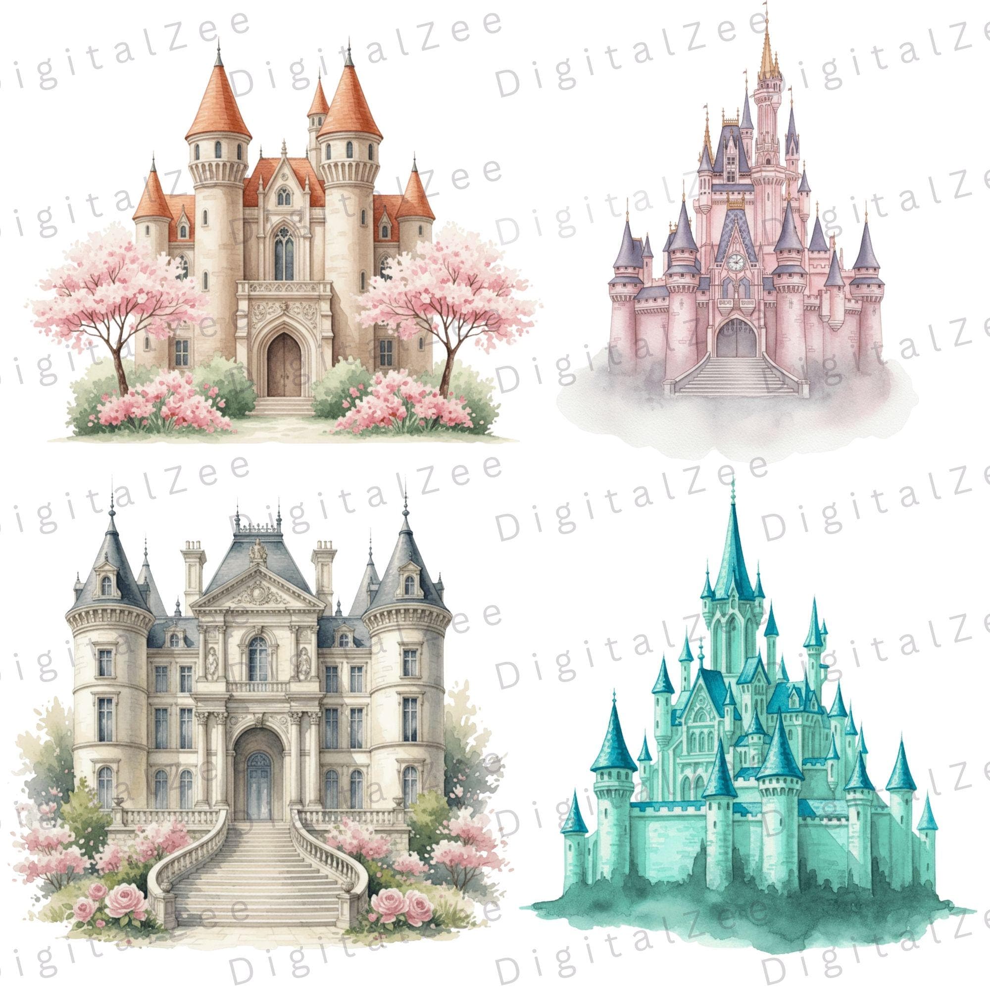 Watercolor Castle Clipart, Princess Castle PNG, Pink Fairytale Castle ...
