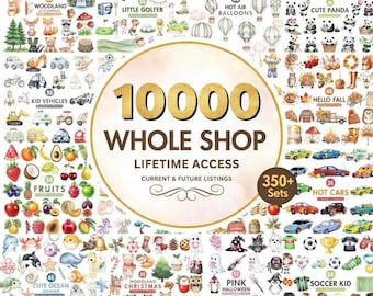 Whole Shop Clipart Bundle, Lifetime Watercolor Clipart Access, Entire Store PNG Download, Instant Digital Access, Commercial Use License