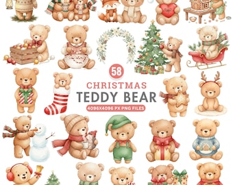 Weihnachten Teddy Bär Clipart, Aquarell Urlaub Bär PNG, Weihnachten Bär Clipart, Festliche Kinderzimmer Kunst, Wald Teddy PNG, kommerzielle Nutzung