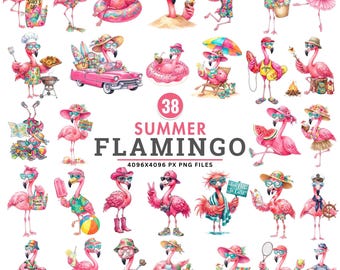 Funny Summer Flamingo Clipart, Pink Flamingo Clipart, Tropical Flamingo, Beach Clipart, Pool Party PNG, Watercolor Bird PNG, Commercial Use