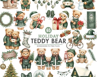 Weihnachten Teddy Bär Clipart, Aquarell grün Teddy PNG, wunderliche Urlaub Bär, festliche Kinderzimmer Kunst, kommerzielle Nutzung, Urlaub Clipart