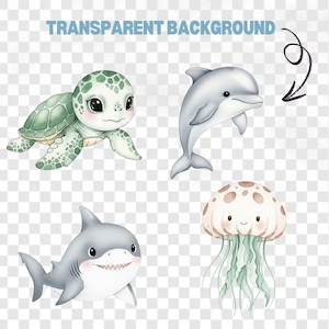 Nursery wall art clipart with ocean animals in a pastel undersea theme