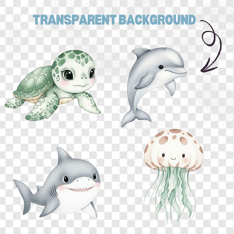 Nursery wall art clipart with ocean animals in a pastel undersea theme