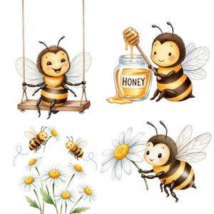 Spring themed bee PNGs with cute honey bees and whimsical elements for sublimation and crafts