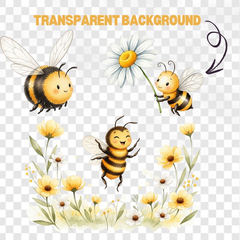 Cute bees and honeycomb clipart in soft watercolor perfect for nursery art and scrapbooking