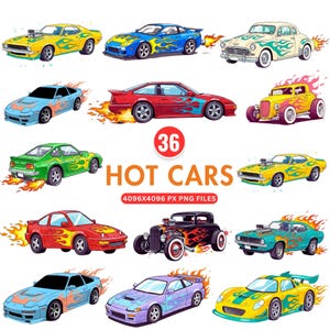 Hot Cars Clipart, Toy Car Clipart, Flame Cars PNG, Sports Car PNG, Racing Car Clipart, Cartoon Vehicle PNG, Kids Car Clipart, Boys Graphics