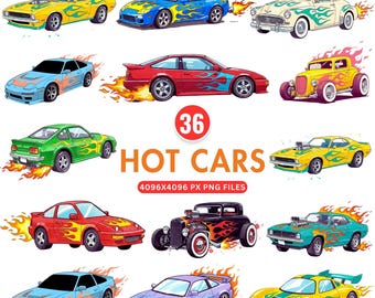 ホットカーのクリップアート、水彩画のおもちゃの車、炎の車のPNG、スポーツカー、レーシングカーのクリップアート、漫画の乗り物のPNG、子供用車のクリップアート、男の子のグラフィック