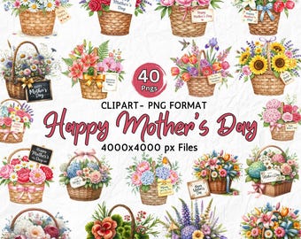 Floral Mom Clipart Bundle: Watercolor Flower PNG Designs (Digital Download)