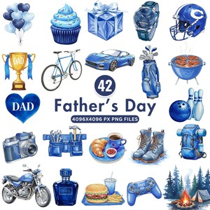 Dia dos Pais Clipart Azul Aquarela Pai PNG Melhor Pai de Todos os Tempos Cavalheiro Papai Clipart Eu Te Amo Pai Presente para Ele Download Digital Imprimível