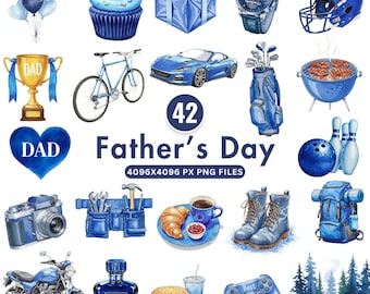 Clipart del Día del Padre, Papá en acuarela azul PNG, El mejor papá del mundo, Clipart de papá caballero, Regalo de "Te amo papá", Descarga digital, Imprimible