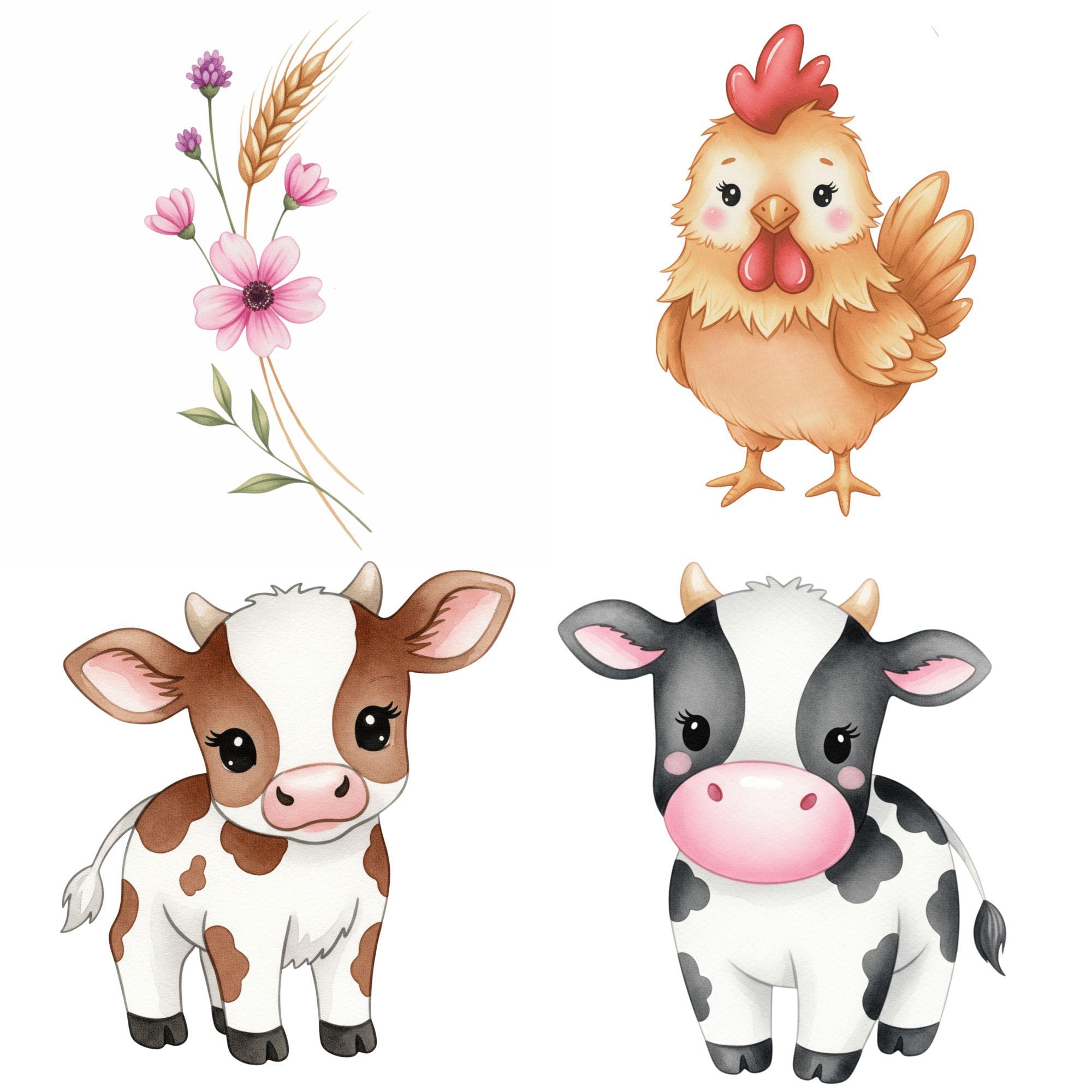 Cute Farm Clipart, Baby Farm Animal Clipart, Watercolor Farm Animals ...