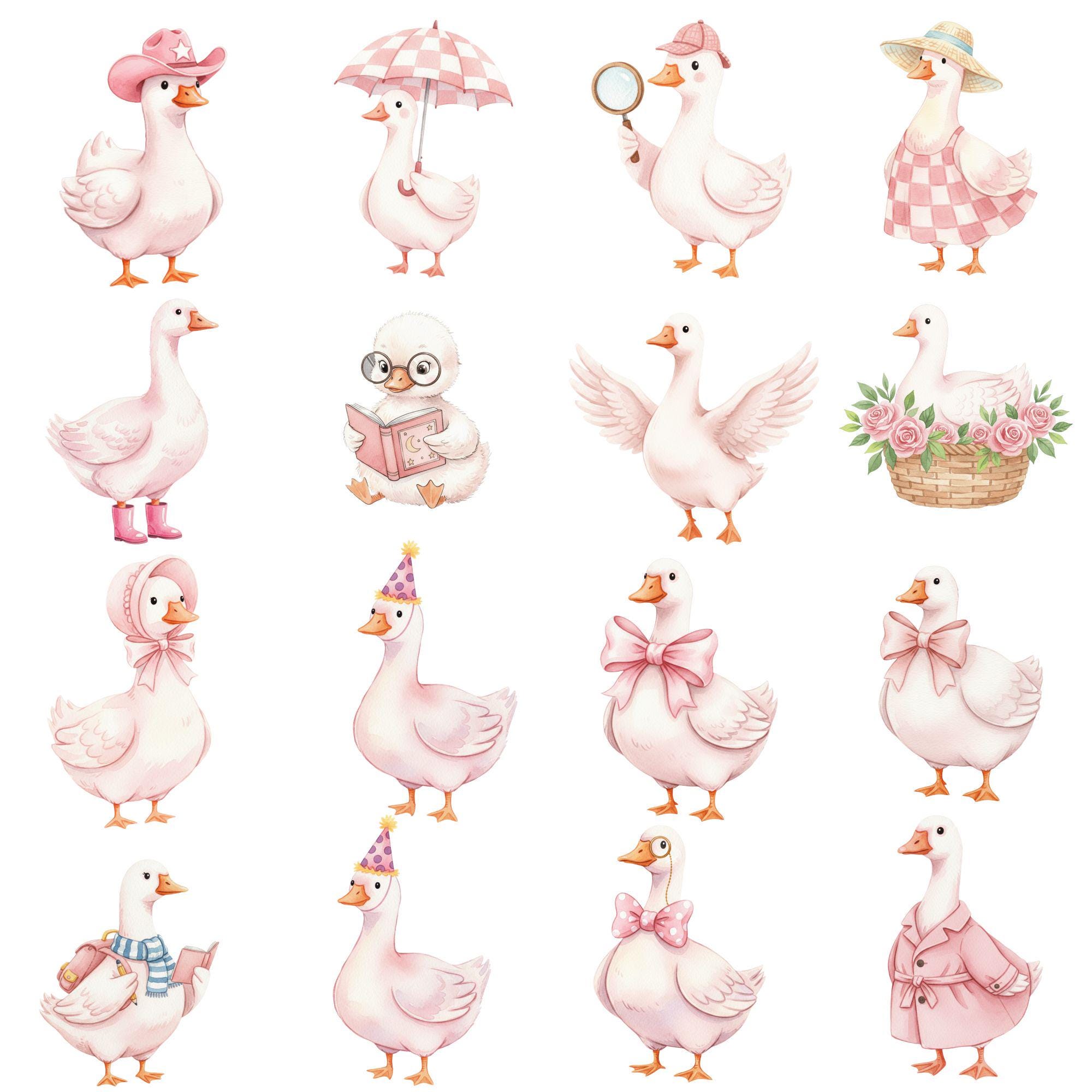 Pink Silly Goose PNG, Girly Goose Clipart, Watercolor Goose, Coquette ...