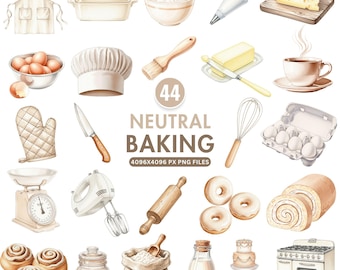 Neutral Baking Clipart, Watercolor Baking PNG, Vintage Kitchen Clip Art, Mixer Illustration, Dessert Clipart, Bakery Clipart, Commercial Use
