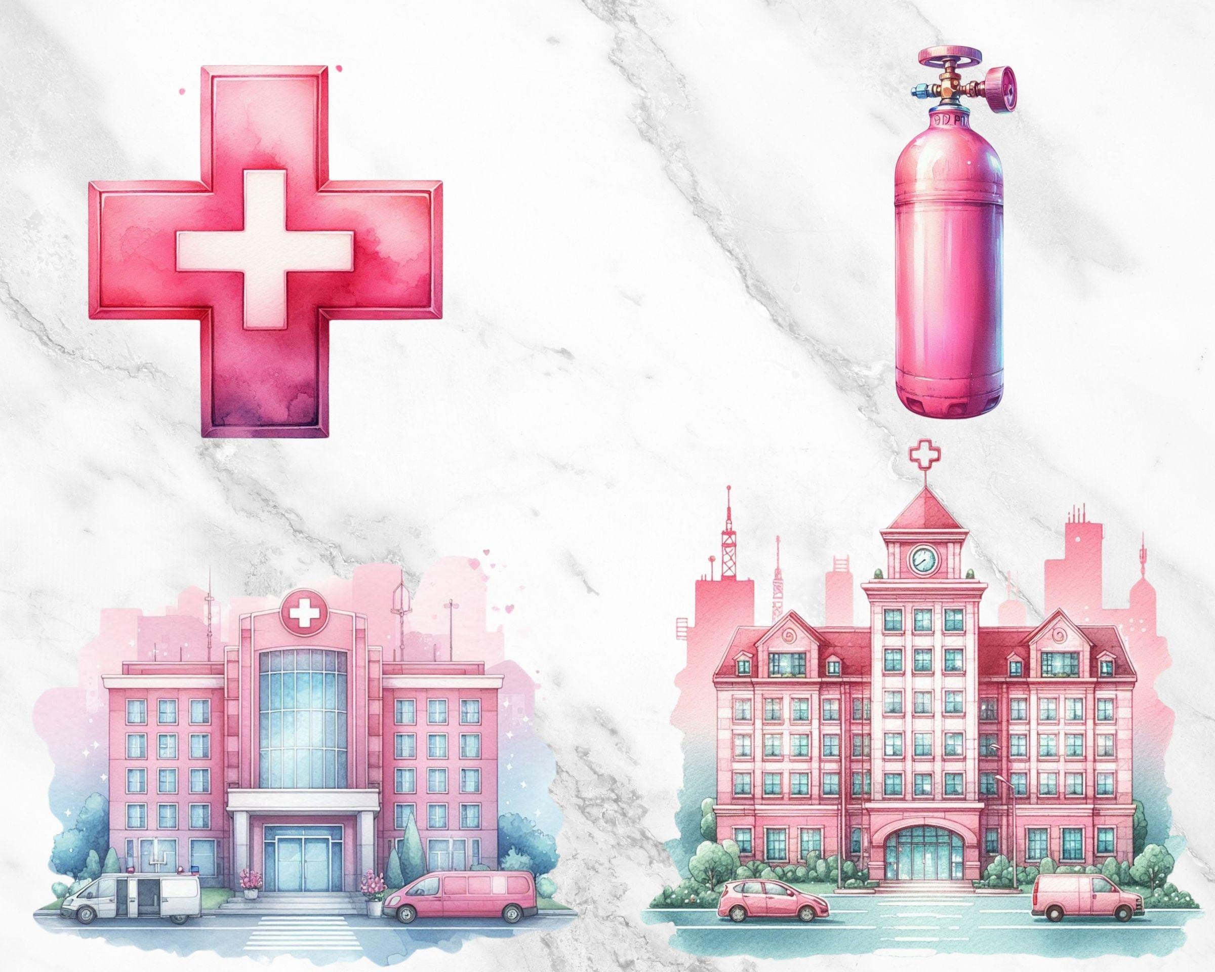 Watercolor Pink Medical Clipart, Nurse Doctor PNG, Healthcare Icons ...