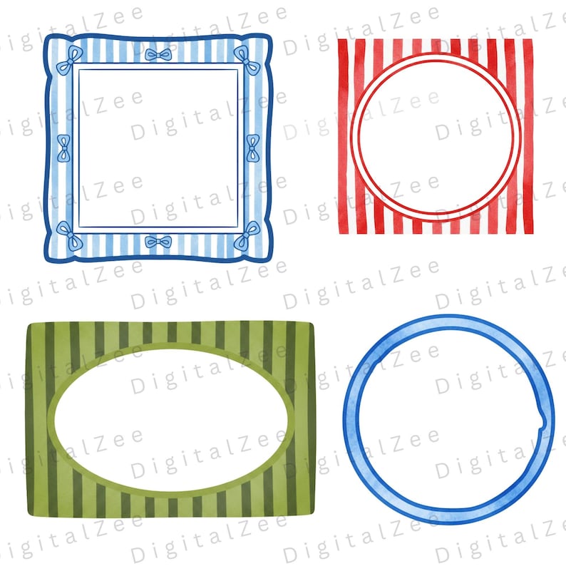 Vintage inspired whimsical frame clipart with watercolor textures and playful decorative borders perfect for wedding invitations, greeting cards, and scrapbook projects.