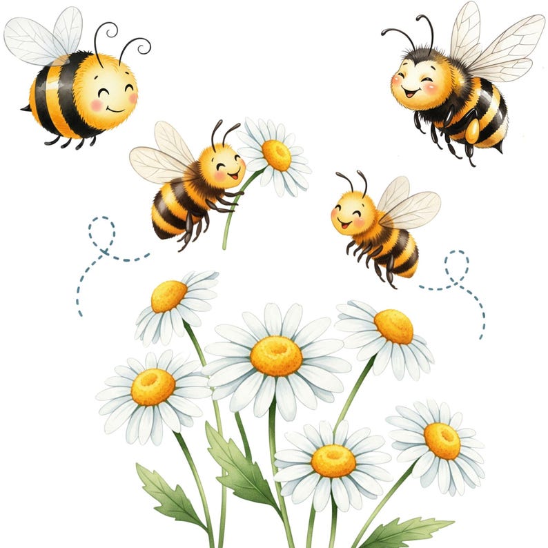 Whimsical baby bee PNG clipart set with honeycomb and floral designs for party printables