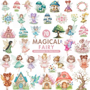 Magical Fairy Clipart, Fairy Garden Clipart, Enchanted Forest Fairies, Cute Fantasy Woodland Fairytale, Magical Fairy House, Cute Fairy Png